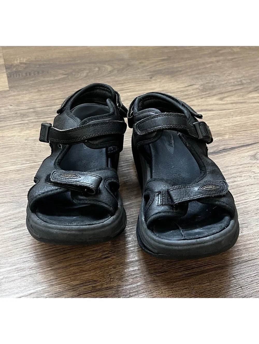 MBT Kisumu Black Leather Rocker Bottom Walking Sandals Comfort Strap Men / Women